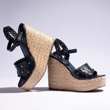 Load image into Gallery viewer, Jasmine Wedge In Navy Leather