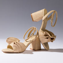 Load image into Gallery viewer, Selena Ruffle Sandal In Beige Raffia