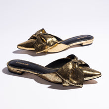 Load image into Gallery viewer, Elle Flat Mule In Gold Cracked Metallic Leather