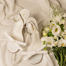 Load image into Gallery viewer, Larroudé x Markarian Bridal Sandal In White Satin