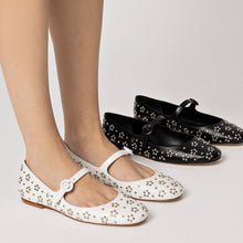 Load image into Gallery viewer, Blair Ballet Flat In Black Leather and Metallic Studs