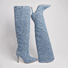 Load image into Gallery viewer, Kate Slouch Boot In Fringe Stellar Denim