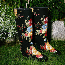 Load image into Gallery viewer, Larroudé x Markarian Flat Boot In Black Wool and Floral Embroidery