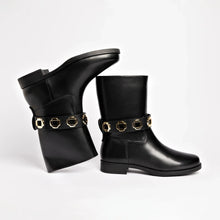 Load image into Gallery viewer, Milan Flat Bootie In Black Water Resistant Leather