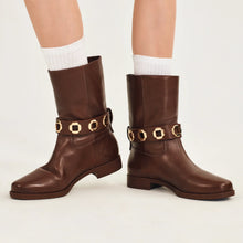 Load image into Gallery viewer, Milan Flat Bootie In Brown Water Resistant Leather