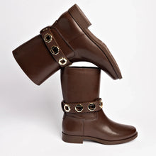 Load image into Gallery viewer, Milan Flat Bootie In Brown Water Resistant Leather