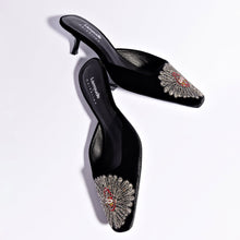 Load image into Gallery viewer, Larroudé x Markarian Mule In Black Velvet and Heart Embroidery