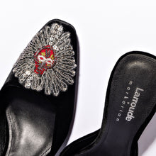 Load image into Gallery viewer, Larroudé x Markarian Mule In Black Velvet and Heart Embroidery