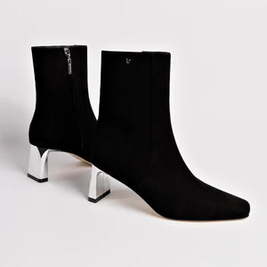 Alexis Bootie In Black Suede and Silver Heel