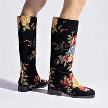 Load image into Gallery viewer, Larroudé x Markarian Flat Boot In Black Wool and Floral Embroidery