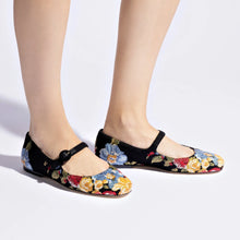 Load image into Gallery viewer, Larroudé x Markarian Flat In Black Wool and Floral Embroidery