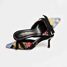 Load image into Gallery viewer, Larroudé x Markarian Mule In Black Wool and Floral Embroidery