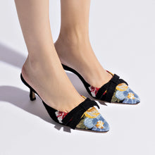 Load image into Gallery viewer, Larroudé x Markarian Mule In Black Wool and Floral Embroidery