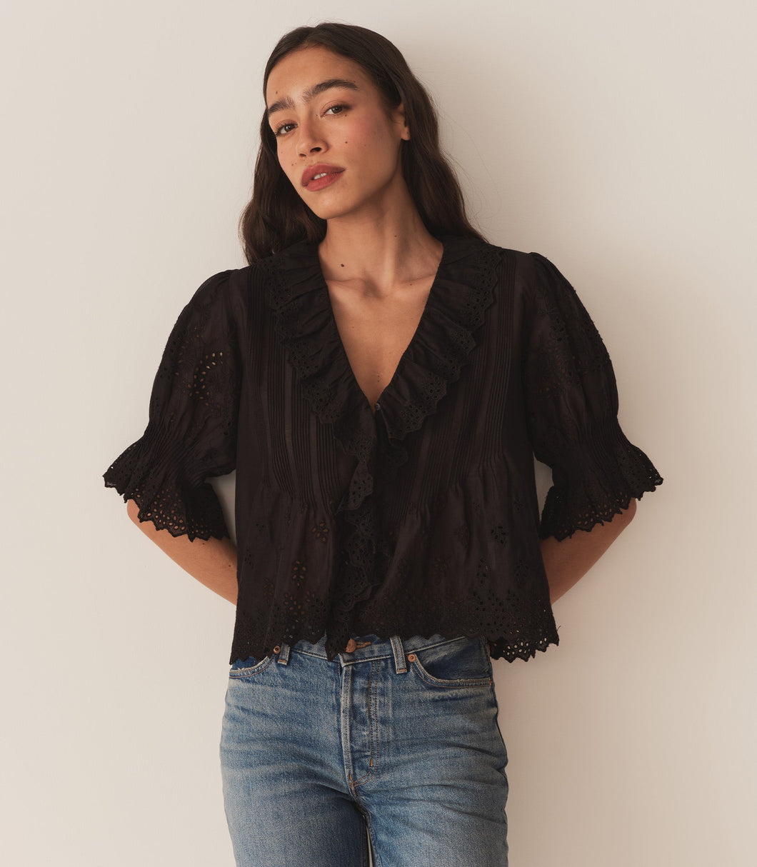 HENRI TOP -- BLACK EYELET