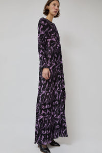 INSHADE Long Sleeve Crimped Chiffon Dress in Lilac and Black Abstract