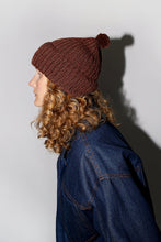 Load image into Gallery viewer, Karakoram Fold Up Long Pom Pom Beanie in Dark Brown