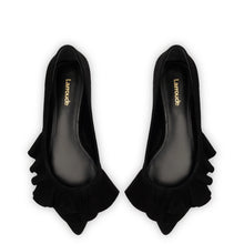 Load image into Gallery viewer, Lee Ruffle Flat In Black Suede