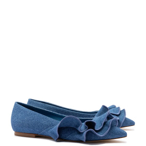 Lee Ruffle Flat In Blue Denim