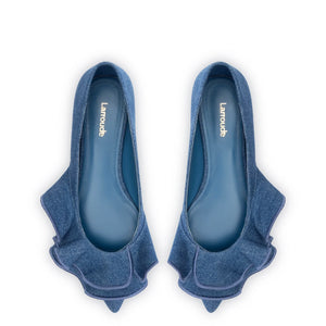 Lee Ruffle Flat In Blue Denim