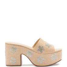 Load image into Gallery viewer, Miso Platform Sandal In Beige Raffia and Floral Crystals