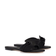 Load image into Gallery viewer, Ivy Ruffle Flat Mule In Black Raffia