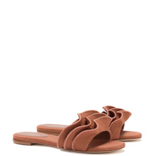 Load image into Gallery viewer, Ivy Ruffle Flat Mule In Caramel Raffia