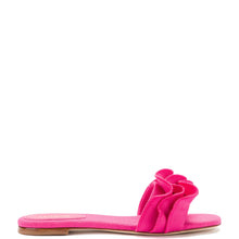 Load image into Gallery viewer, Ivy Ruffle Flat Mule In Pink Raffia