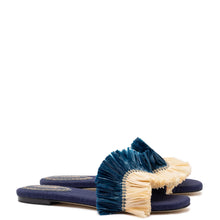 Load image into Gallery viewer, Ivy Fringe Flat In Navy Raffia