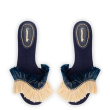 Load image into Gallery viewer, Ivy Fringe Flat In Navy Raffia