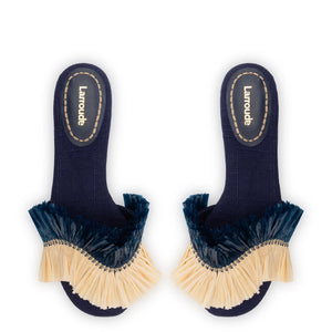 Ivy Fringe Flat In Navy Raffia