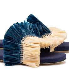 Load image into Gallery viewer, Ivy Fringe Flat In Navy Raffia