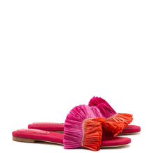 Load image into Gallery viewer, Ivy Fringe Flat In Pink and Orange Raffia