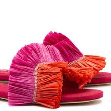 Load image into Gallery viewer, Ivy Fringe Flat In Pink and Orange Raffia