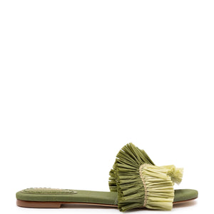 Ivy Fringe Flat In Seaweed Raffia