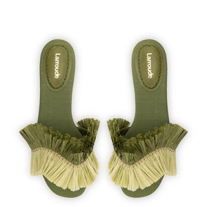 Ivy Fringe Flat In Seaweed Raffia