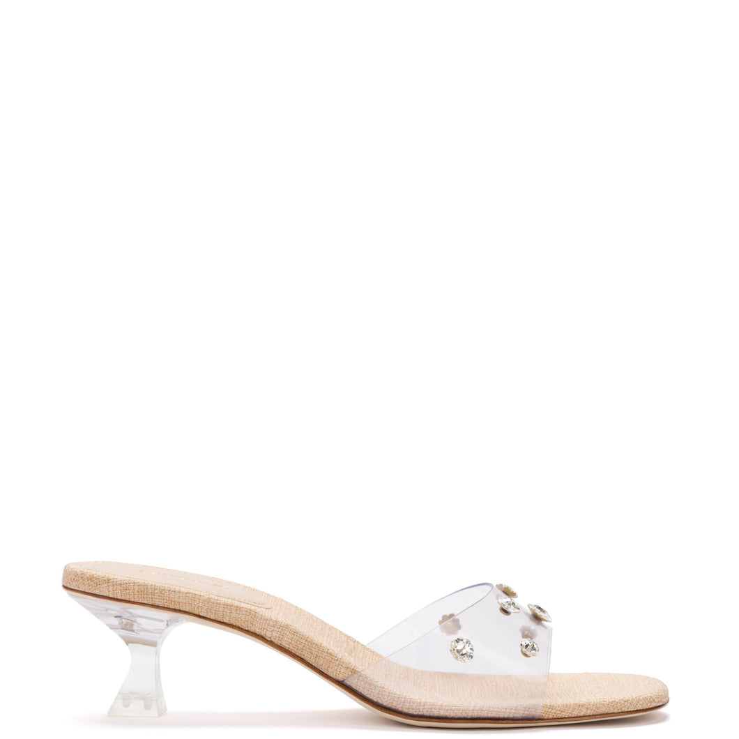 Vivi Lucite Mule in Clear Vinyl with Swarovski® Crystals