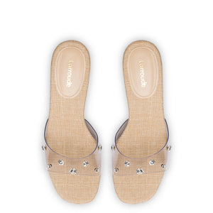 Vivi Lucite Mule in Clear Vinyl with Swarovski® Crystals