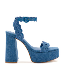 Load image into Gallery viewer, Dolly Broderie Sandal In Blue Stoned Denim