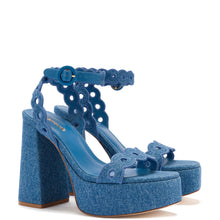 Load image into Gallery viewer, Dolly Broderie Sandal In Blue Stoned Denim