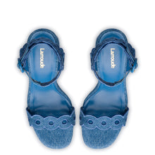 Load image into Gallery viewer, Dolly Broderie Sandal In Blue Stoned Denim