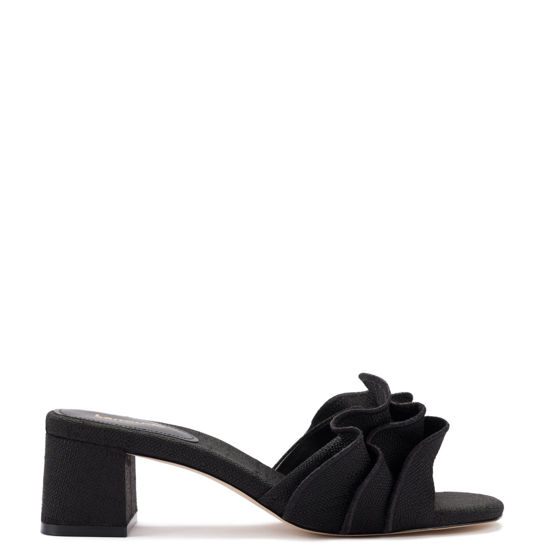 Brigitte Ruffle Mule In Black Raffia