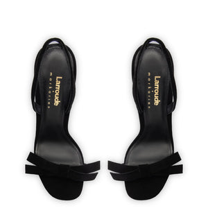 Larroudé x Markarian Sandal In Black Suede and Crystals