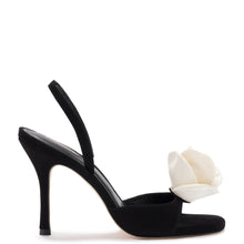 Load image into Gallery viewer, Salma Sandal In Black Suede and Ivory Satin