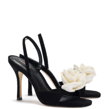 Load image into Gallery viewer, Salma Sandal In Black Suede and Ivory Satin