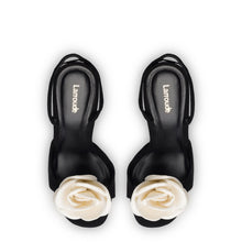 Load image into Gallery viewer, Salma Sandal In Black Suede and Ivory Satin