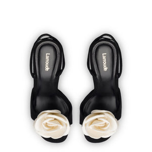 Salma Sandal In Black Suede and Ivory Satin