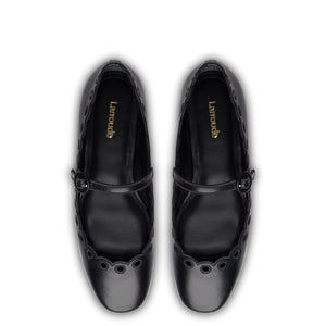 Blair Broderie Ballet Flat In Black Leather