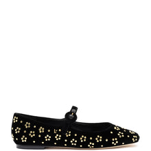 Load image into Gallery viewer, Blair Ballet Flat In Black Velvet and Gold Studs