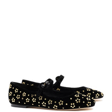 Load image into Gallery viewer, Blair Ballet Flat In Black Velvet and Gold Studs