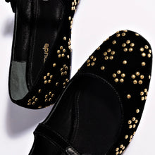 Load image into Gallery viewer, Blair Ballet Flat In Black Velvet and Gold Studs